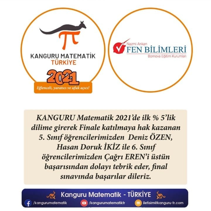 kanguru matematik 2021 de ilk 5 lik dilime girerek finale kalan ogrencilerimize basarilar dileriz haberler ozel fen bilimleri okullari bornova