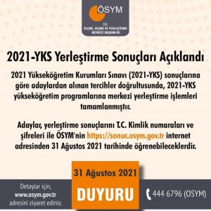 2021-YKS YERLEŞTİRME SONUÇLARI AÇIKLANDI.