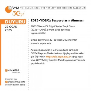 2025-YDS/1 BAŞVULARIN ALINMASI