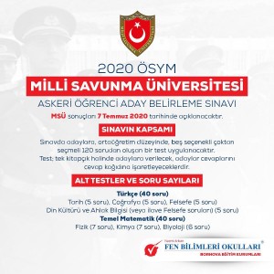 MİLLİ SAVUNMA ÜNİVERSİTESİ (MSÜ) SINAVINA DAİR BİLGİLENDİRME