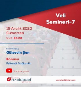 DEĞERLİ VELİLERİMİZ,⠀ MEF ÜNİVERSİTESİ’NDEN KLİNİK PSİKOLOG GÜLSEVİN ŞEN TARAFINDAN ''PSİKOLOJİK SAĞLAMLIK'' KONULU SEMİNER, TÜM VELİLERİMİZ İÇİN YOUTUBE YAYINI OLARAK GERÇEKLEŞECEKTİR.