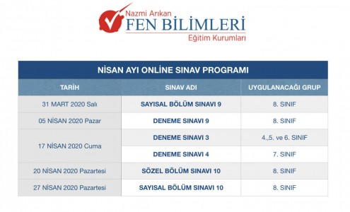 NİSAN 2020 ONLİNE SINAV PROGRAMI