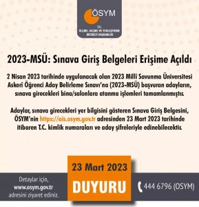 MSÜ SINAV GİRİŞ BELGELERİ ERİŞİME AÇILDI